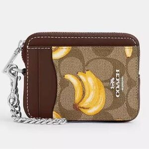 Coach Zip Card Signature Canvas with Bananas